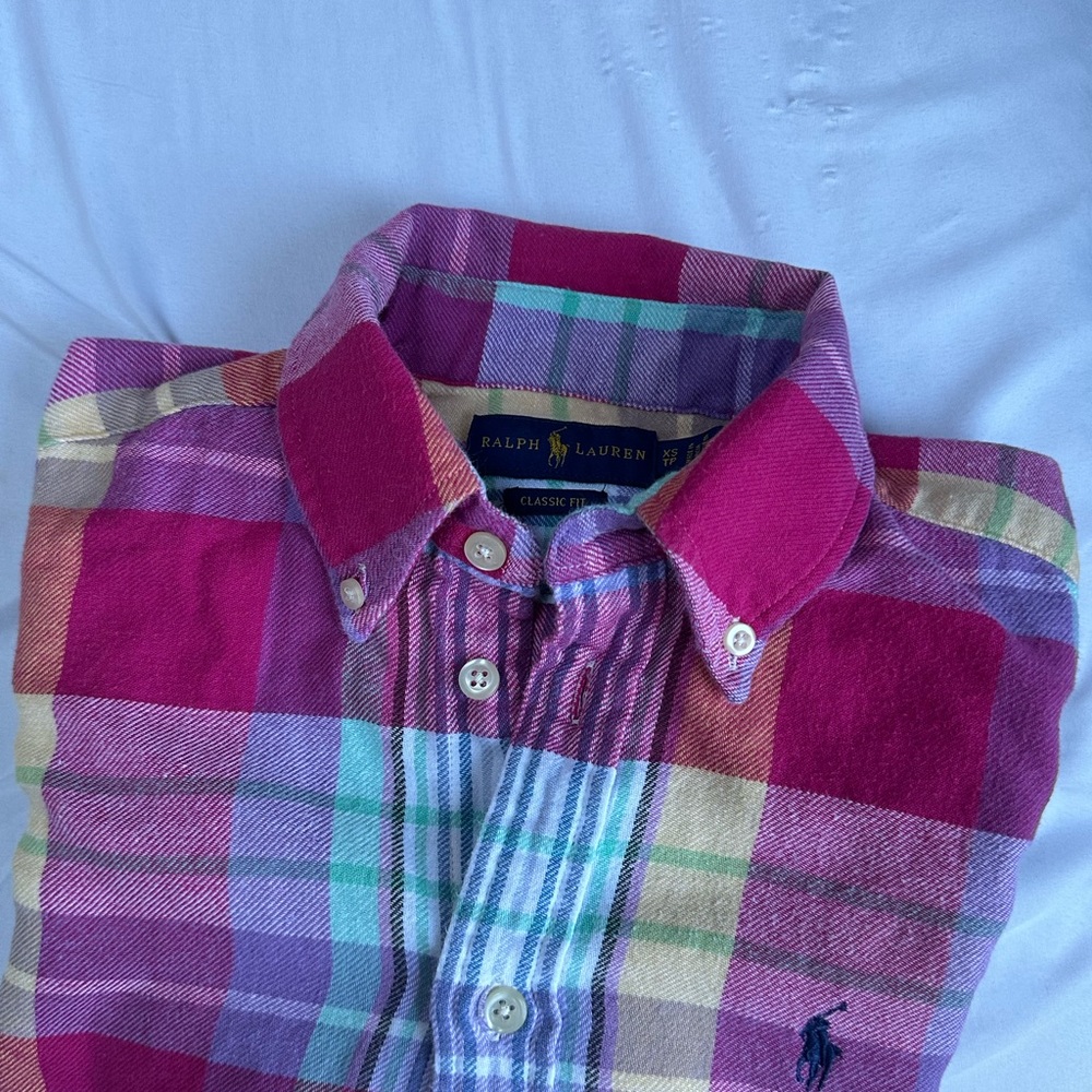 Ralph Lauren Men's Pink and Purple Plaid Shirt